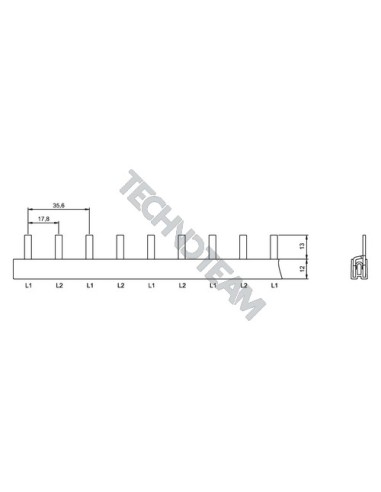 Barra pin 2poli isolata 16mm2 17,8mm/35,6mm