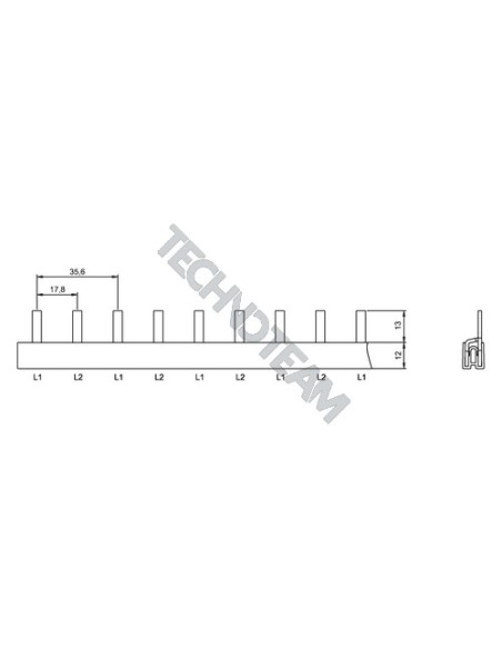 Barra pin 2poli isolata 16mm2 17,8mm/35,6mm