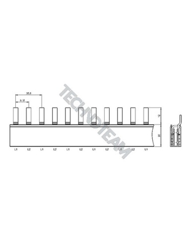 Busbar isolated pin 2P 50mm2 56x17,8mm
