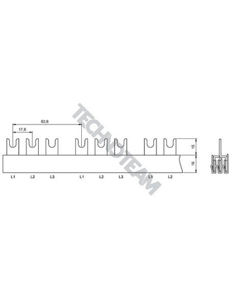 Busbar fork 3poles isolated 17,8mm/62,6mm 3128