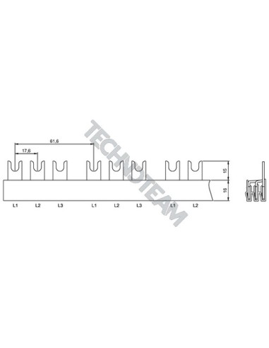 Busbar fork 3poles isolated 17,6mm/61,6mm 3155