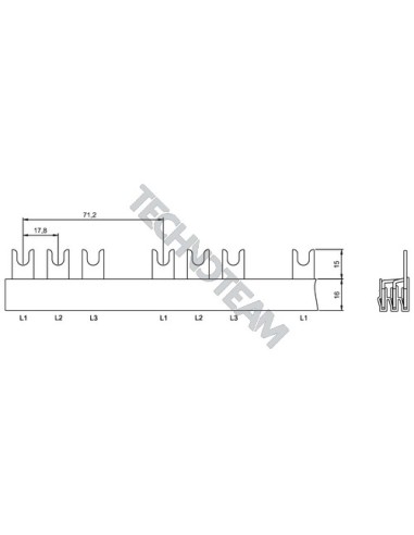 Barra forcella 3poli isolata 17,8mm/71,2mm 3195