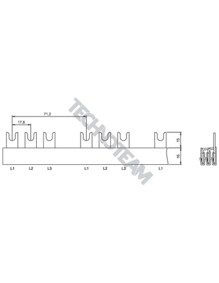 Barra forcella 3poli isolata 17,8mm/71,2mm 3195