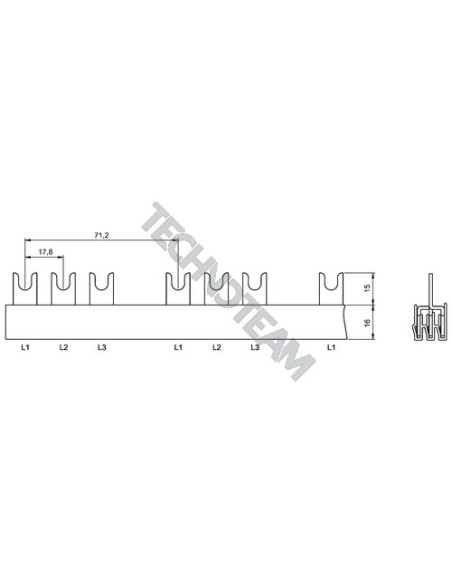 Busbar fork 3poles isolated 17,8mm/71,2mm 3198
