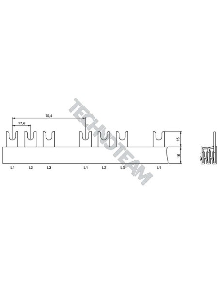 Busbar fork 3poles isolated 17,6mm/70,4mm 3222