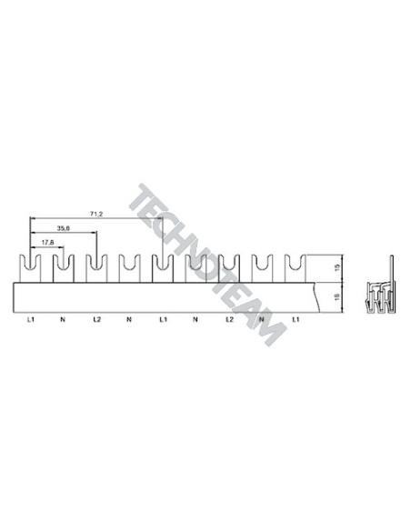 Barra forcella 3P 16mm2 56x17,8mm