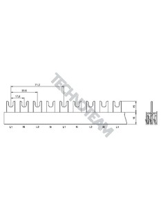 Busbar fork 3P 10mm2 56x17,8mm