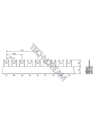 Busbar fork 3P 10mm2 56x17,8mm