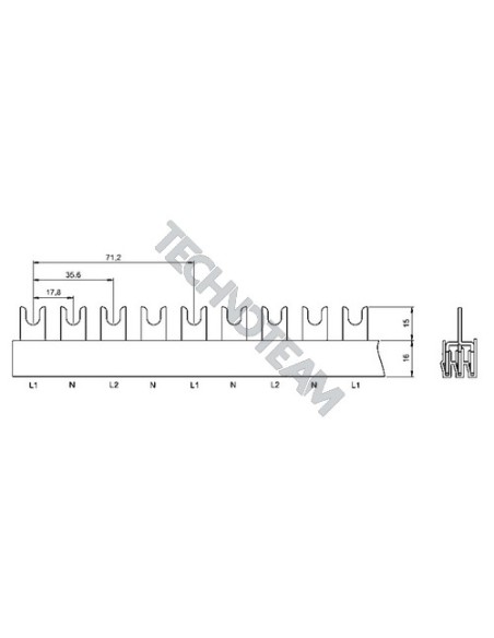 Busbar fork 3P 10mm2 56x17,8mm
