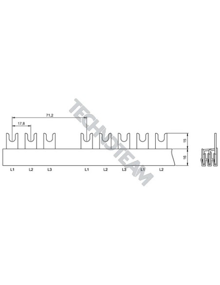 Busbar fork 3poles isolated 17,8mm/71,2mm 3366