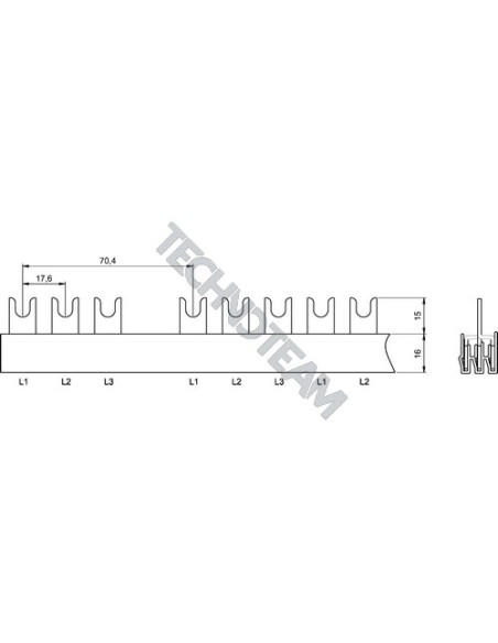 Busbar fork 3poles isolated 17,6mm/70,4mm 3370