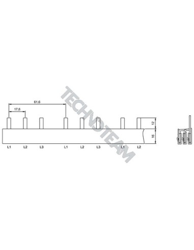 Barra pin 3poli isolata 17,6mm/61,6mm 3466