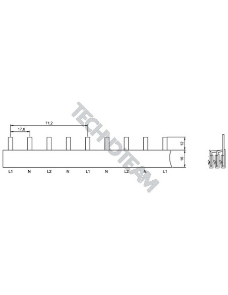 Busbar pin 3poles isolated 17,8mm/71,2mm 3510