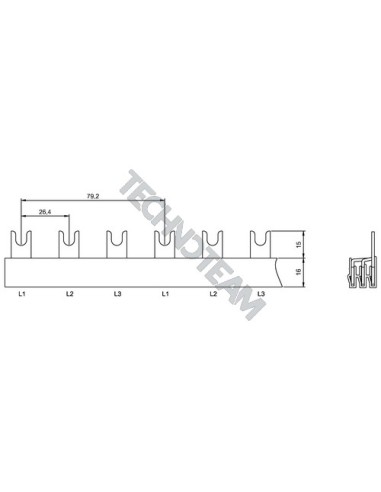 Barra forcella 3poli isolata 26,4mm/79,2mm 3669