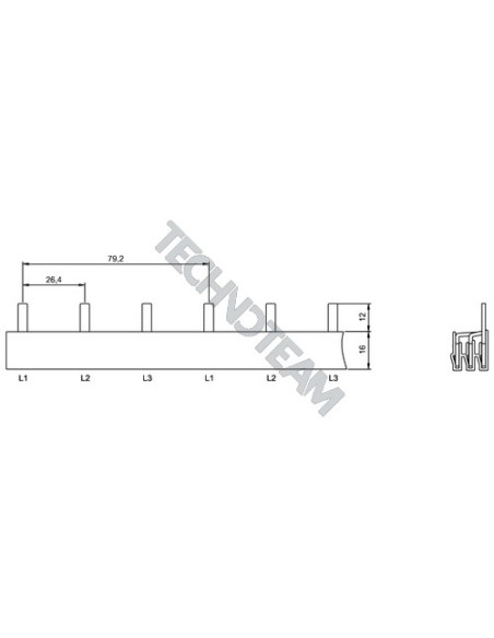 Barra pin 3poli isolata 26,4mm/79,2mm 3683