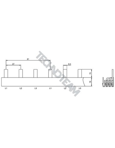 Busbar fork 3poles isolated 19,5mm/58,5mm 3928