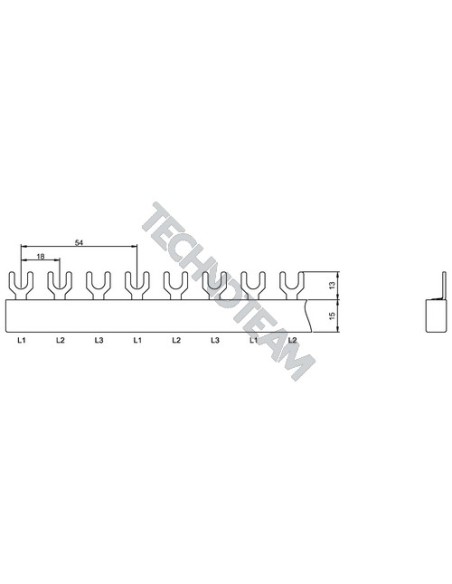 Busbar fork 3poles isolated 18mm/54mm ES 31210/18