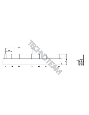 Busbar pin 3poles isolated 17,6mm/70,4mm 3233SPM