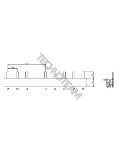 Barra pin 3poli isolata 17,6mm/70,4mm 3364SPM
