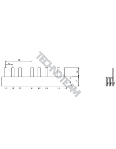 Busbar pin 3poles isolated 13mm/48mm 3927S