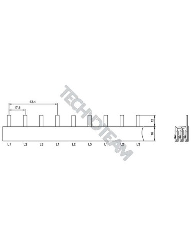 Barra pin 3poli isolata 17,8mm/53,4mm 5988S