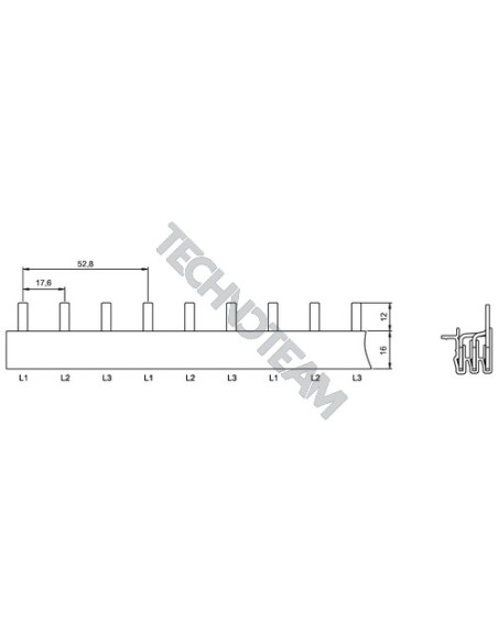 Busbar pin 3poles isolated 17,6mm/52,8mm 700SPM/1