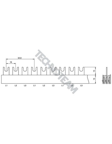 Busbar fork 3poles isolated 18mm/52,8mm 7101T
