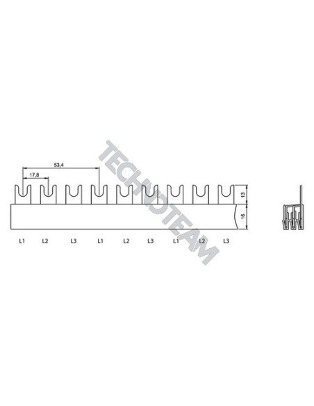 Barra forcella 3poli isolata 17,8mm/53,4mm 711T