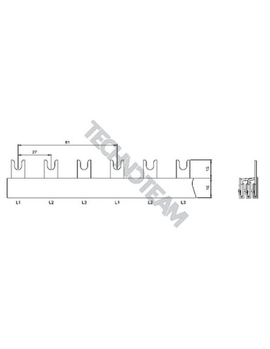 Barra forcella 3poli isolata 27mm/81mm 712/16