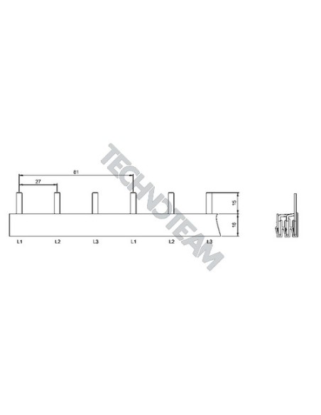 Busbar pin 3poles isolated 27mm/81mm 712S/16 18TE
