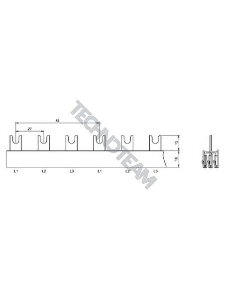 Busbar fork 3poles isolated 26,4mm/79,2mm 712T