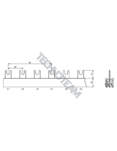 Busbar fork 3poles isolated 27mm/81mm 712T 8TE EK
