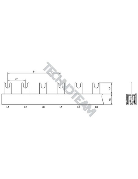 Busbar fork 3P 16mm2 39x27mm