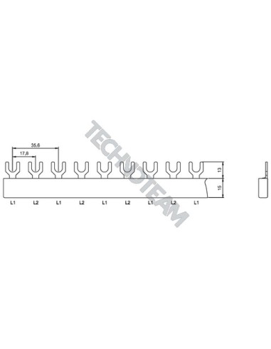 Busbar fork isolated 2P 16mm2 4x17,8mm