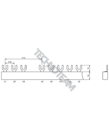 Busbar fork 3poles isolated 17,8mm/71,2mm ESFI4LS