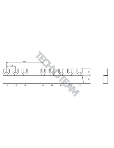 Busbar fork 3p isolated 17,8/71,2mm ES FI8LS16
