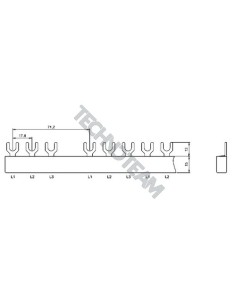 Busbar fork isolated 3P 10mm2 12x17,8mm