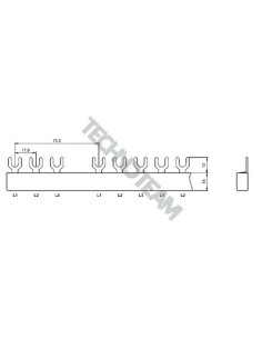 Busbar fork 3p isolated 17,8/71,2mm ES FI9LS16