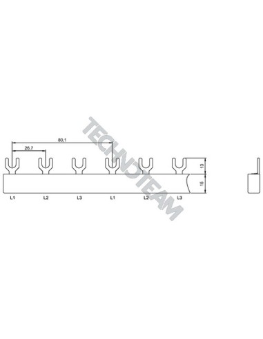 Busbar fork 3p isolated 26,7/80,1mm ES G30616H