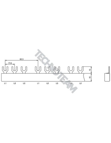 Busbar fork 3p isolated 17,8/62,3mm ES G30616H