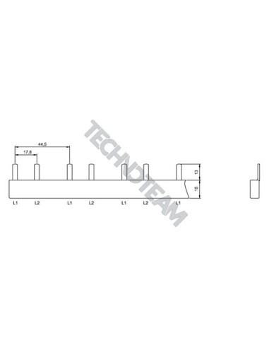 Busbar pin 2poles isolated 17,8mm/44,5mm ES S2041