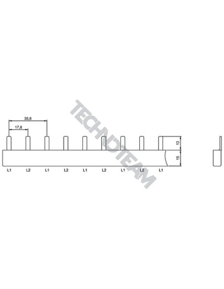 Busbar pin 2poles isolated 17,8mm/35,6mm ES S2061