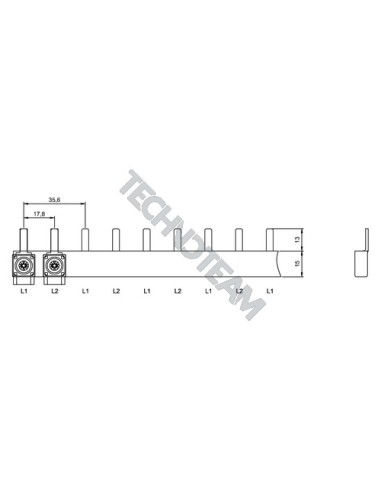 Busbar pin 2poles isolated 17,8mm/35,6mm ES S2121