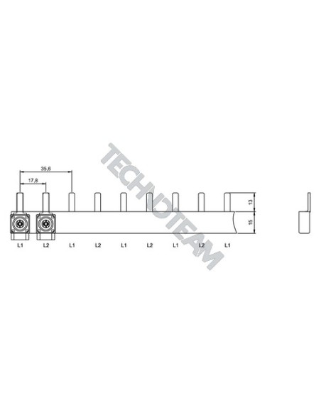 Busbar pin 2poles isolated 17,8mm/35,6mm ES S2121