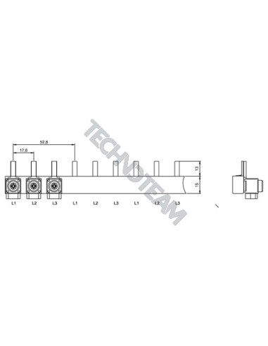 Busbar pin isolated 3P 10mm2 9x17,6mm