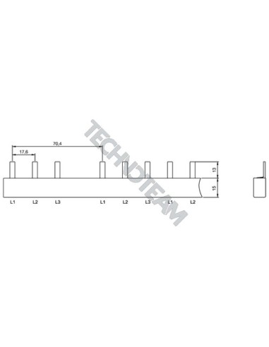 Busbar pin 3poles isolated 17,6mm/70,4mm ES SFI5L