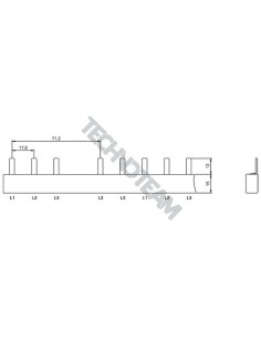 Busbar pin 3poles isolated 17,8mm/71,2mm ES SFI8L