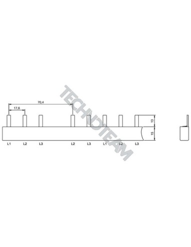 Busbar pin 3poles isolated 17,6mm/70,4mm ES SFI8L