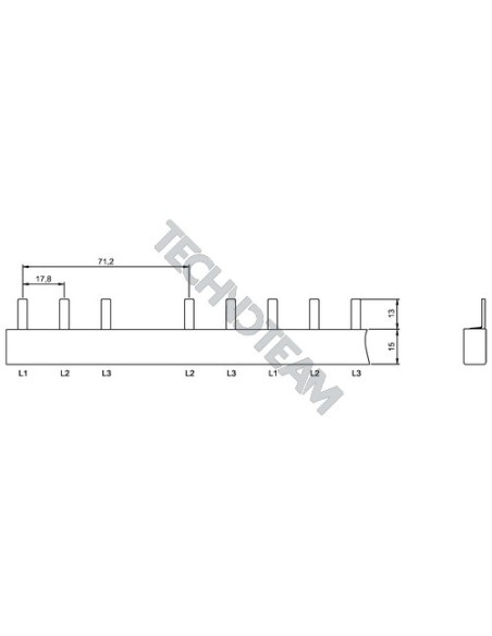 Busbar pin 3poles isolated 17,8mm/71,2mm ES SFI9L