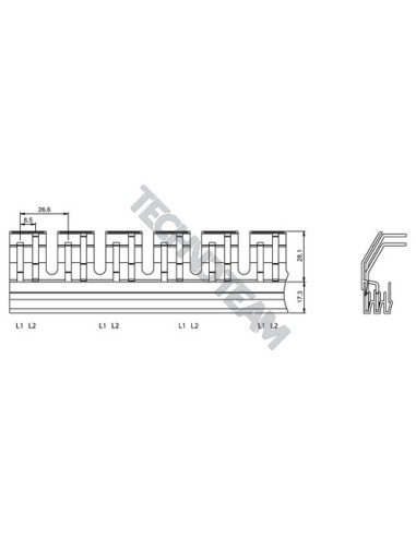 Barra pin isolata 2P 16mm2 74x8,9mm